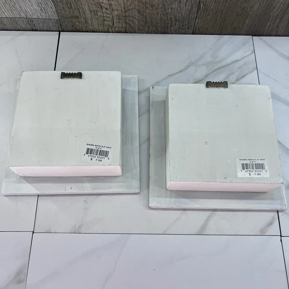 Set of 2 Vintage Wooden Whitewashed 3D Home Décor Bathtub Bathroom Dioramas 6.5
